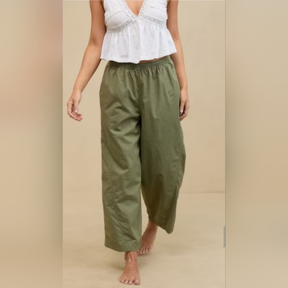 NWT Aerie Its Poplin Beach Pant Olive Fun Size Medium Short